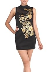 Floral Print Mesh Polyester Turtleneck Evening Dress/Mini Dress 