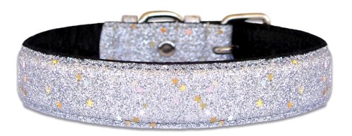 12″ Silver Bling Bling Glitter leather dog collar