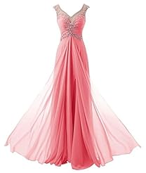 V-neck Cap Sleeves Backless Applique Chiffon Evening Dress/Bridesmaid Dress/Prom Dress/Party Dress 