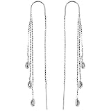 Sterling Silver Triple Oval Silver Bead Horseshoe Ear Thread Earrings