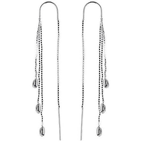 Sterling Silver Triple Oval Silver Bead Horseshoe Ear Thread Earrings