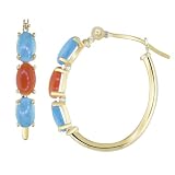 14k Yellow Gold Turquoise and Coral Hoop Earrings
