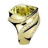 18K Yellow Gold Lemon Quartz and Diamond Ring (13.83ctw, G-H, VS)