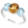 Sterling Silver Genuine Blue Topaz and Citrine Three Stone Ring
