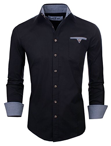Tom's Ware Mens Classic Slim Fit Contrast Inner Long Sleeve Dress Shirts TWNMS310S-8219-BLACK-US M