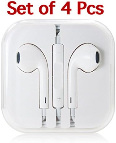 JBJ 46355 Earphones/Earbuds/Headphones Premium Quality Sound & Mic for iPhone 6 Plus, 6, iPhone 5S 5C 5, iPad Air, iPad Mini, iPad Mini 2, iPad 4, White, 4 Sets