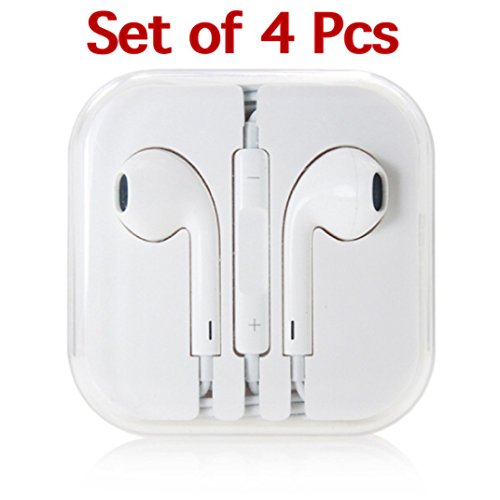 JBJ 46355 Earphones/Earbuds/Headphones Premium Quality Sound & Mic for iPhone 6 Plus, 6, iPhone 5S 5C 5, iPad Air, iPad Mini, iPad Mini 2, iPad 4, White, 4 Sets