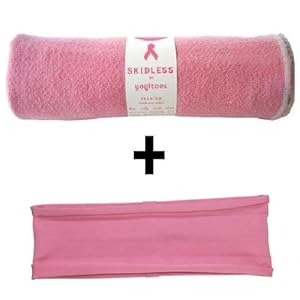 Pink yogitoes? mat size SKIDLESS? mat towel + Pink hBand stretchy headband combo by Absolute Yogi?