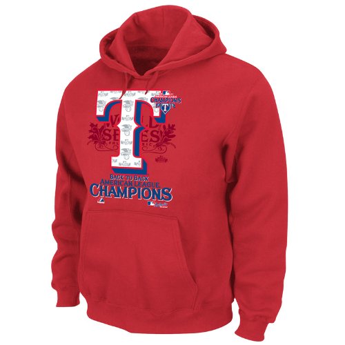 MLB Men's Texas Rangers League Champions Clubhouse Hoodie (Athletic Red, X-Large)