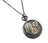 Steampunk Style Two Tone Pocket Watch Pendant and Necklace