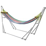 FIELDOOR 自立式 折りたたみハンモック (ホワイト×レインボー) 耐荷重200kg/高さ調節可能/組立て簡単