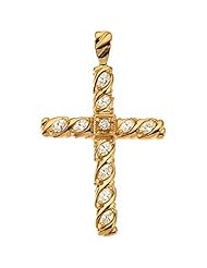 18K Yellow Gold Diamond Cross Pendant - 35.00x25.50mm -- LIFETIME WARRANTY