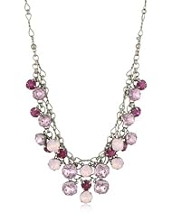 Sorrelli "Sweet Heart" Double-Strand Shades of Pink Crystal Bib Necklace