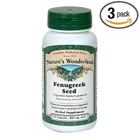 Nature's Wonderland Fenugreek Seed Herbal Supplement Capsules, 800 mg, 60-Count Bottles (Pack of 3)
