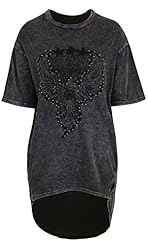 Cotton Beaded Stretchy Vintage High-Low-Hem Short Sleeves Tunic 