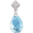 14Kt White Gold Swiss Blue Topaz and Diamond Pendant