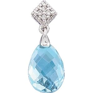 14Kt White Gold Swiss Blue Topaz and Diamond Pendant