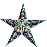 read full review Ganesha Light Blue Hand Made Paper Star Lamp by PaperLightz - 11' UL Power Cord Included
