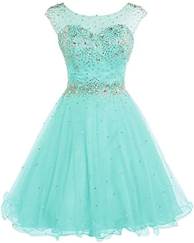 Moliga Women's Tulle Beading Short Homecoming Dress Prom Gown007