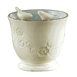 Grasslands Road Melody Bird Embellished Planter Pot, White and Light Blue