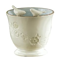 Grasslands Road Melody Bird Embellished Planter Pot, White and Light Blue