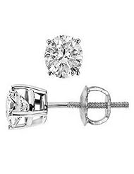 2/3 Carat Round Solitaire Diamond Earrings in 14K White Gold in Screw Back & 4 Prong Mounting (2/3 Carat H-I Color SI2-I1 Clarity)