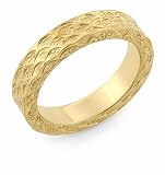 Hand Carved Designer Wedding Band, 14K Gold