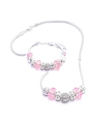 Crystal Charm Bracelet and Necklace Gift Set Girls Pandora Style - Gift Boxed