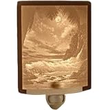TROPICAL MOONLIGHT BEACH * CURVED PORCELAIN LITHOPHANE NIGHT LIGHT