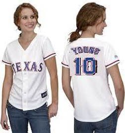 MLB Women's Texas Rangers Michael Young White Home Short Sleeve 5 Button Synthetic Replica Baseball Jersey Spring 2012  (White, X-Large)