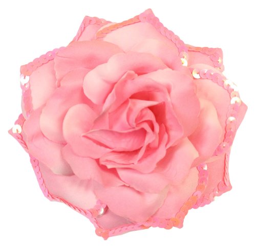 WD2U 3 in 1 Large Sequin Rose Flower Hair Bow Alligator Clip Brooch Pony Tail