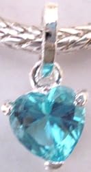 Silver Plated Charm Dangle Fits Pandora Heart Shape with Capri Blue Stone