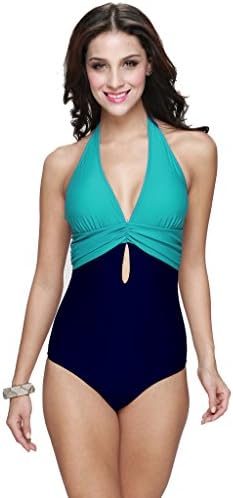 Newstep Women's One Piece Halter Soft Padding Bathing suit(14 Lake Green)