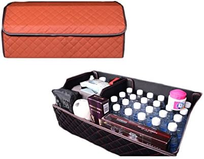 Auto119 Luxury Leather Folding Trunk Organizer Brown 27.5 x 12.5 inch