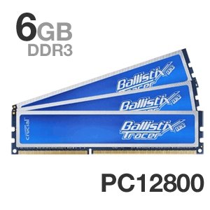Crucial BL3KIT25664TB1608 PC1600 6GB Arbeitsspeicher (DDR3, Crucial Ballistix CL8, Tracer, 3x 2GB Kit, blue) Retail