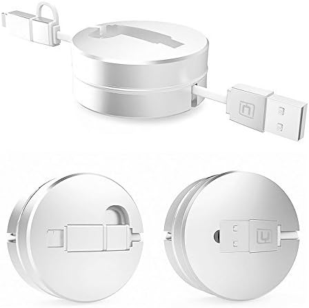 LAAGIE Retractable USB Cable,2 in1 Lightning + Micro USB Sync &amp; Charge 1M Retractable Quick Charging Data High Speed Adapter Cable for iPhone 5s 6 6s Plus,iPad,iPod,Android Phones (Silver)