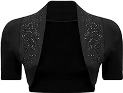 Girls Walk Women's Plain Short Sleeve Beaded Bolero Shrug Top