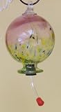 Mauve and Yellow Hand-Blown Glass Hummingbird Feeder