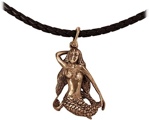 Mermaid Pendant Sculpture Crafted in Marine Grade Bronze on a 20 Inch Black Leather Necklace