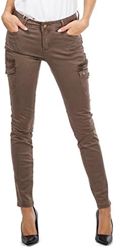 Slim Skinny Stretch Combat Cargo Pants - Brown (8)