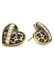 Betsey Johnson "Status" Leopard Heart Stud Earrings