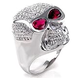 Sterling Silver Cubic Zirconia SKULL & RED Eyes Ring - size 10
