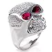 Sterling Silver Cubic Zirconia SKULL & RED Eyes Ring - size 10