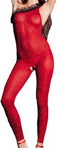 Asymmetric Neckline One-shoulder Red Leopard Body Stockings