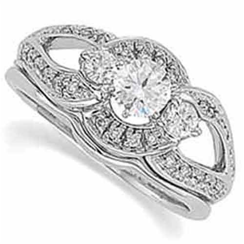 3/4Ct.T.W. Brilliant Round Cut Diamonds in 14K White Gold. Pre-Set Diamond Wedding Ring Set