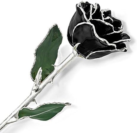 Roxx Fine JewelryTM Black Rose Trimmed in Platinum Real Long Stemmed Rose Many Colors 12" Gift Box