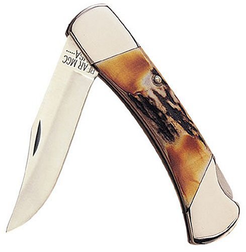Bear and Son 5 Genuine India Stag Bone Lockback with Leather Sheath by Bear & Son