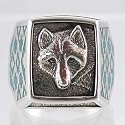 Square Wolf Ring in Sterling Silver with Turquoise Inlay, #9658