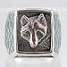 Southwestern Style Square Wolf Ring in Sterling Silver with Turquoise Native American Rug Pattern Inlay for Men, Sizes 8, 9, 10, 11, 12, 13, 14, and 15, #9658