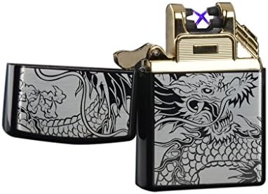 Rechargable Electronic Pulse Arc Cigarette Lighter, Double Arc Cigar Lighter , Metal Lighter with 2.6 USB Charging Cable, Windproof, Flameless, No Gas, Souvenir, Men Gift, Environmental(Black Dragon)